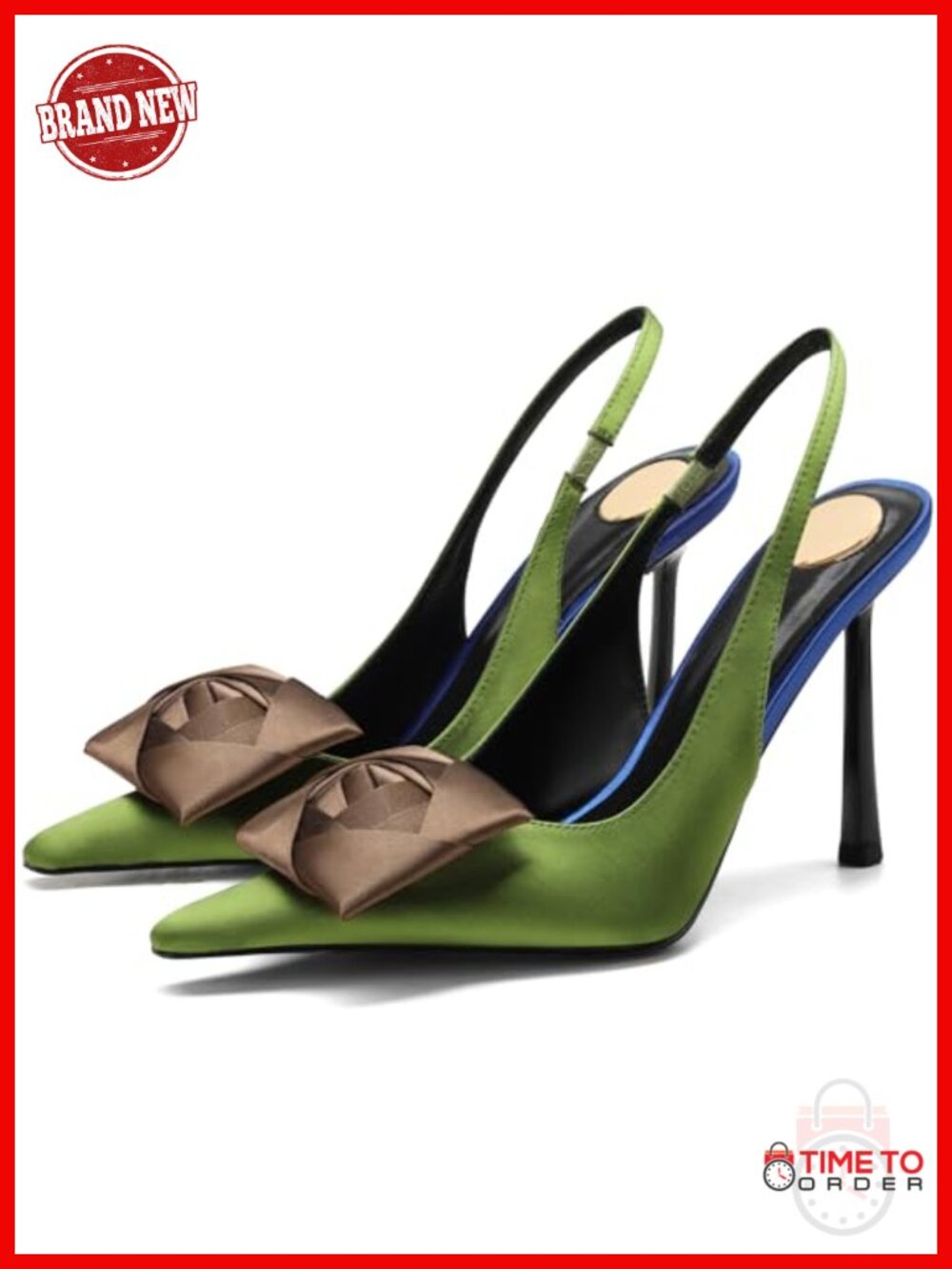 Rogerdream Satin Square Rose Slingback Pumps Pointed Toe Stiletto Heels
